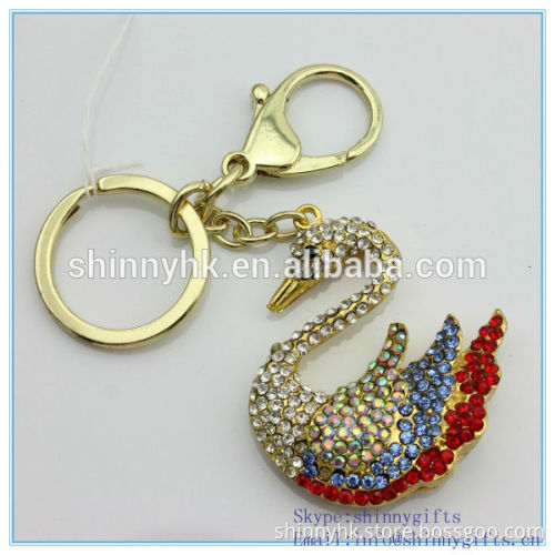 Shinny Gifts swan animal rhinestone metal ke chain for wedding gifts SI-SCK20140027